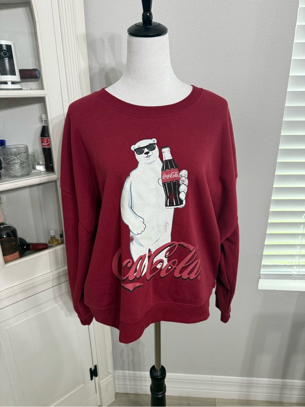 Coca Cola Women's Maroon Polar Bear Graphic Sweatshirt